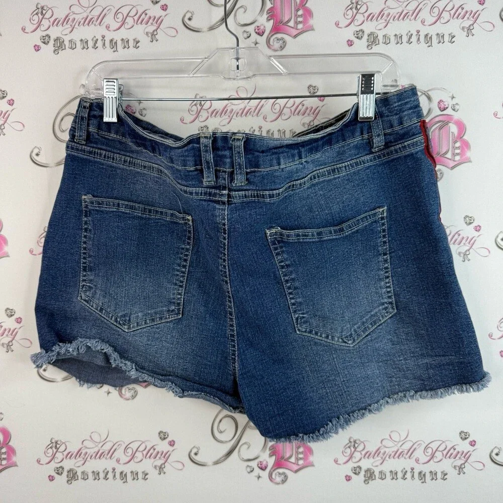 Mystyle shorts Jean stripes side Dark Blue Denim Shorts with Red Side Stripe